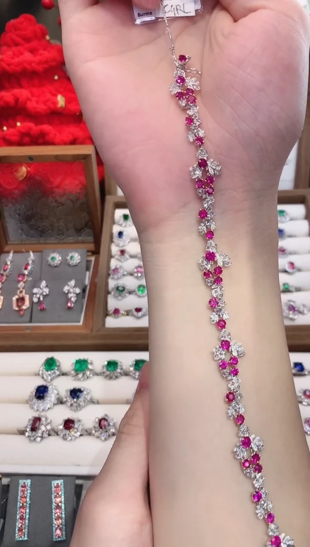 18K金镶嵌手链红宝石4.9ct/天然宝石/七天无理由