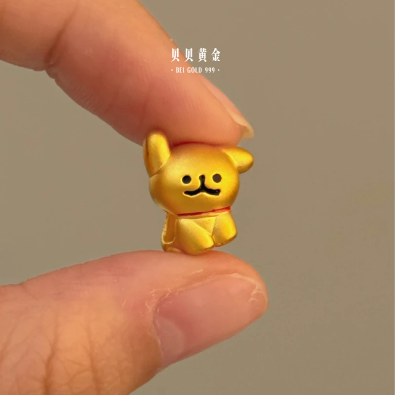 贝贝黄金 足金999 线条小狗飞耳朵 珐琅彩 转运珠 103