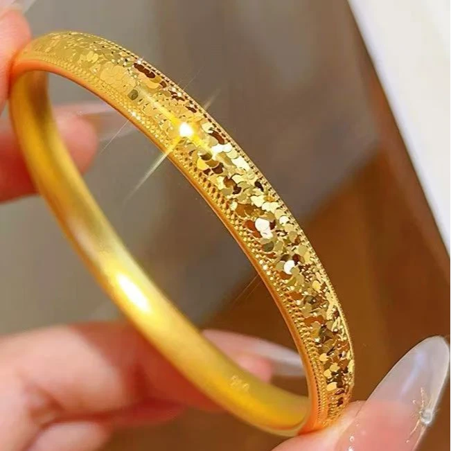 叶姐 足金999爆闪碎碎冰泥鳅背手镯女亮片碎冰冰窄面镯子
