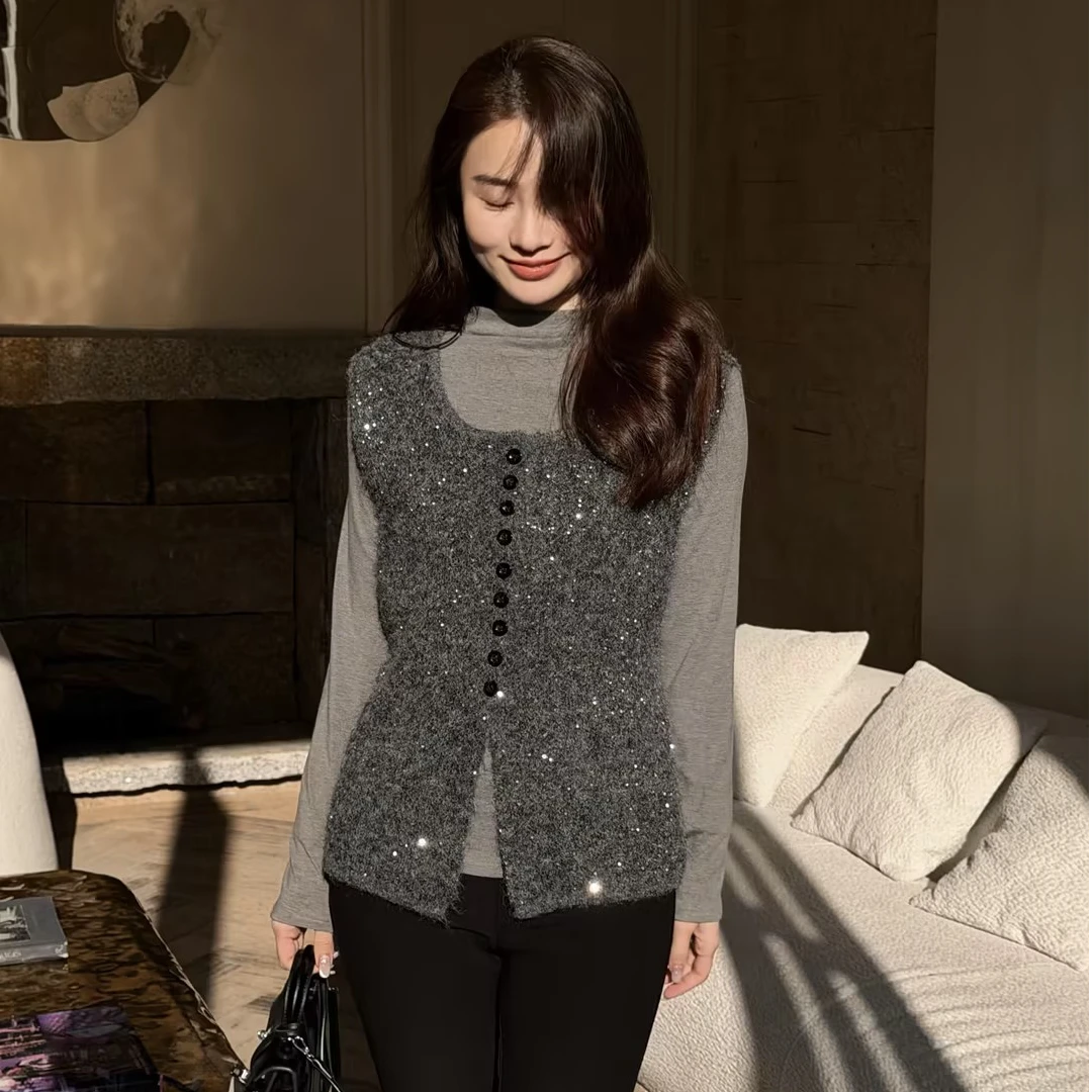 HELA AOMI “星河套装”绵羊毛氛围感亮片针织马甲套装CY5DC99472