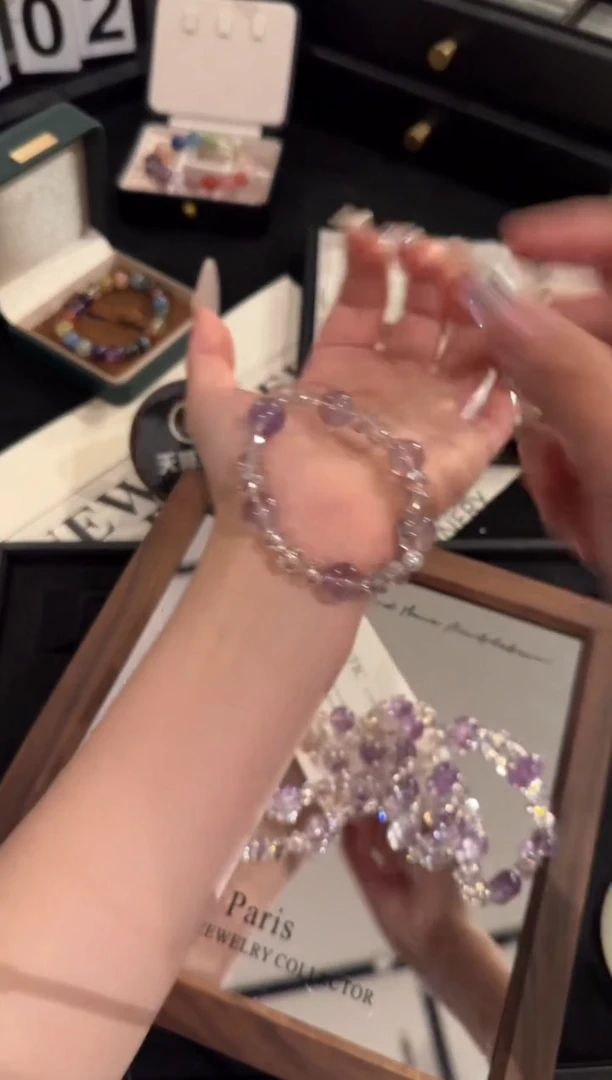 水晶手链合金紫兔毛x2131