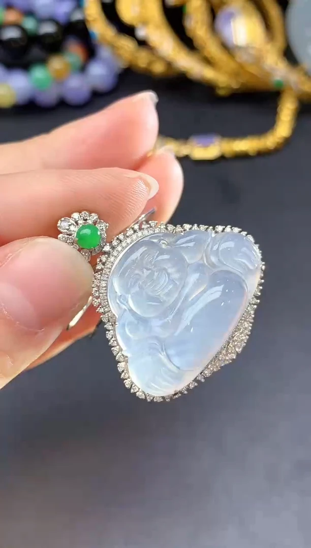 颈饰18K金镶嵌翡翠486-雪姐翡翠天天见