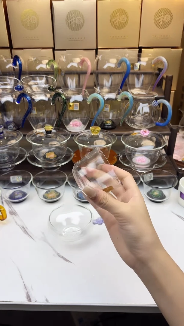 手工艺品玻璃禾器透紫金茶漏普通盒子