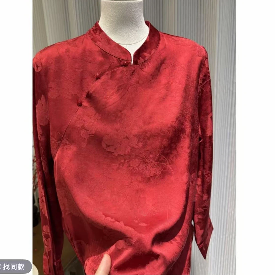 【蝴蝶日记】28姆米丝 新中式女装斜襟长袖小衫套头衬衫0723