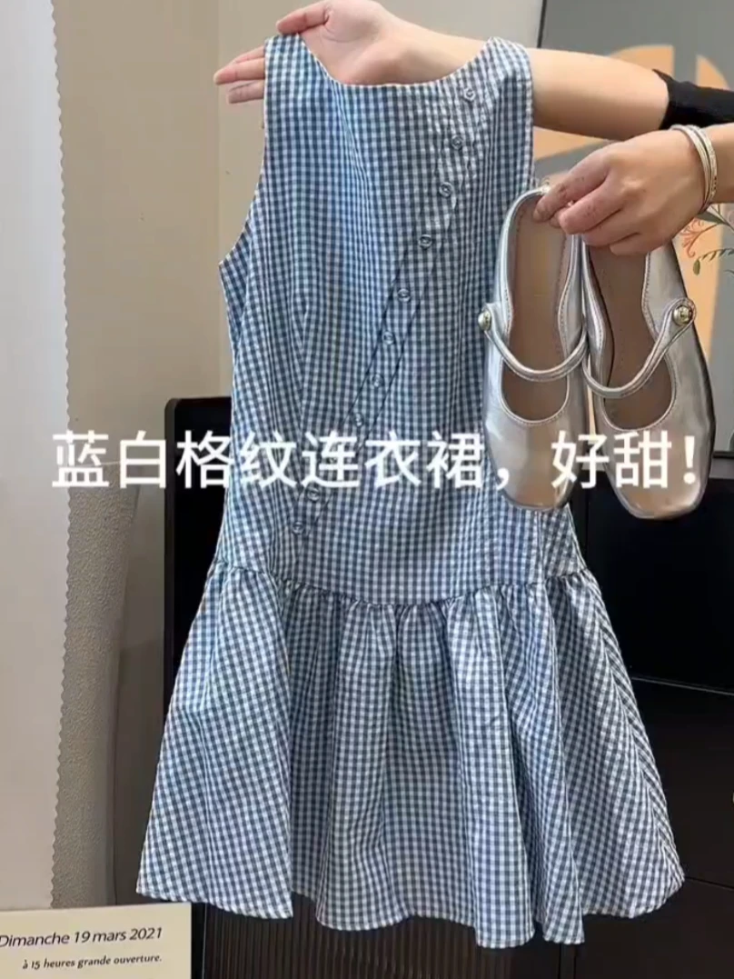 2025夏季法式无袖不规则设计门襟背心连衣裙女设计感小众百搭短裙