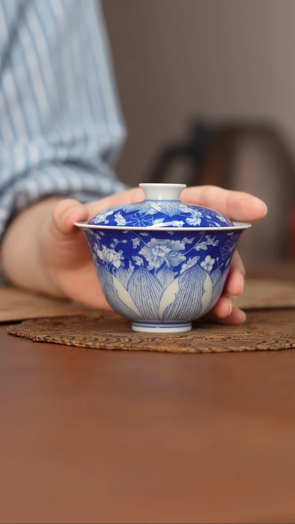 杯看山柴窑青花蓝底