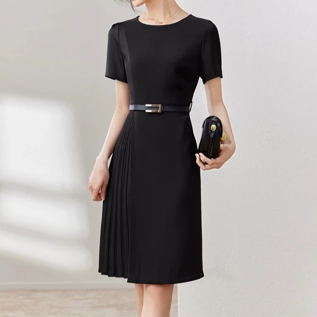 气质轻熟风连衣裙女夏2025新款时尚百搭中长款修身显瘦短袖裙子潮