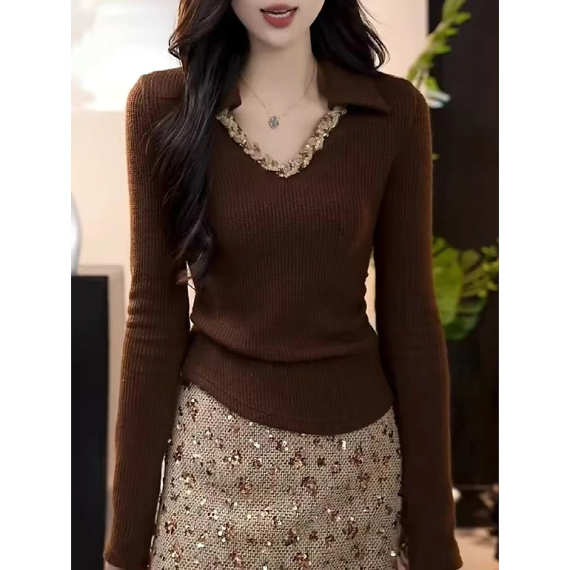 大码小香风V领轻奢针织衫女秋冬新款高级感时尚洋气显瘦长袖上衣