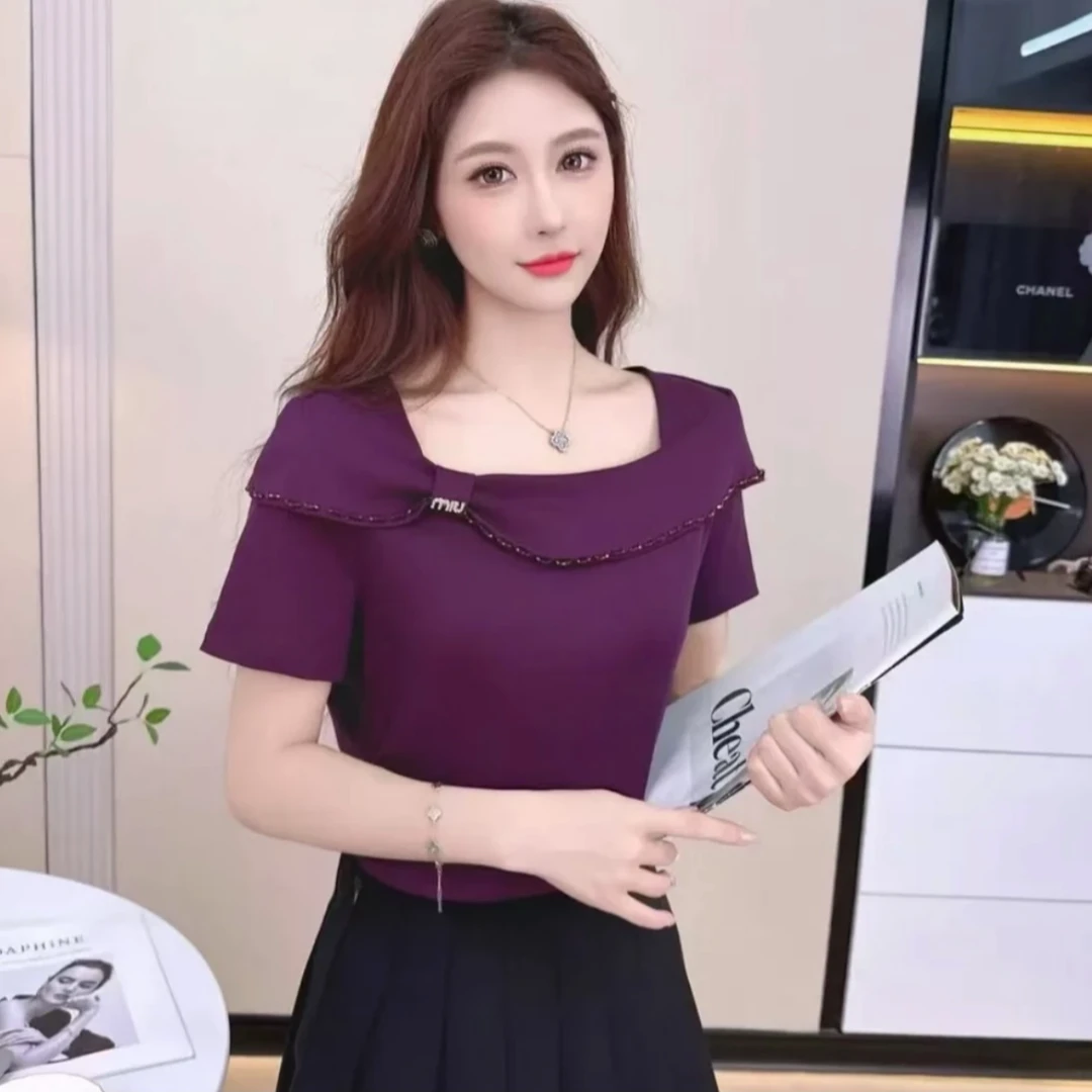 春夏季时尚洋气设计感短袖棉T恤显瘦百搭气质减龄女士小众上衣