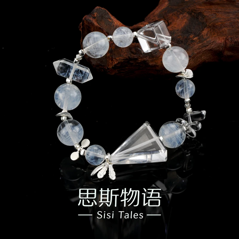思斯原创【灵羽镜】蓝针白水晶三角形设计款S925银饰手链