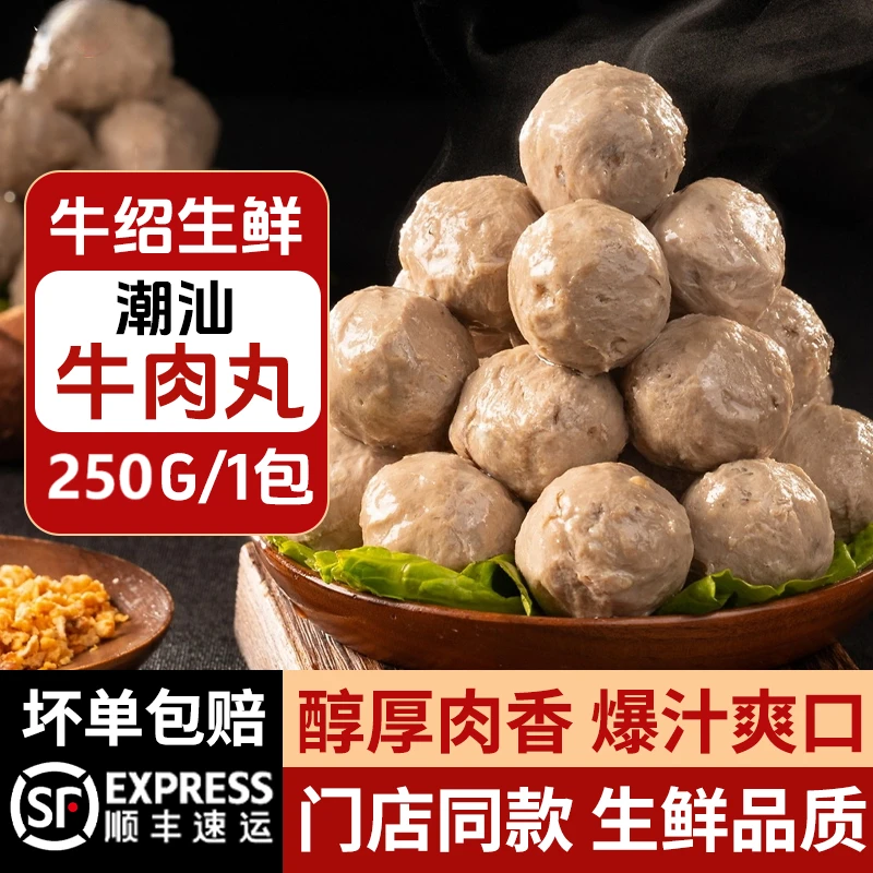 牛绍生鲜【到手6包】正宗潮汕牛肉丸牛筋丸250g/包Q弹实心鲜嫩多汁