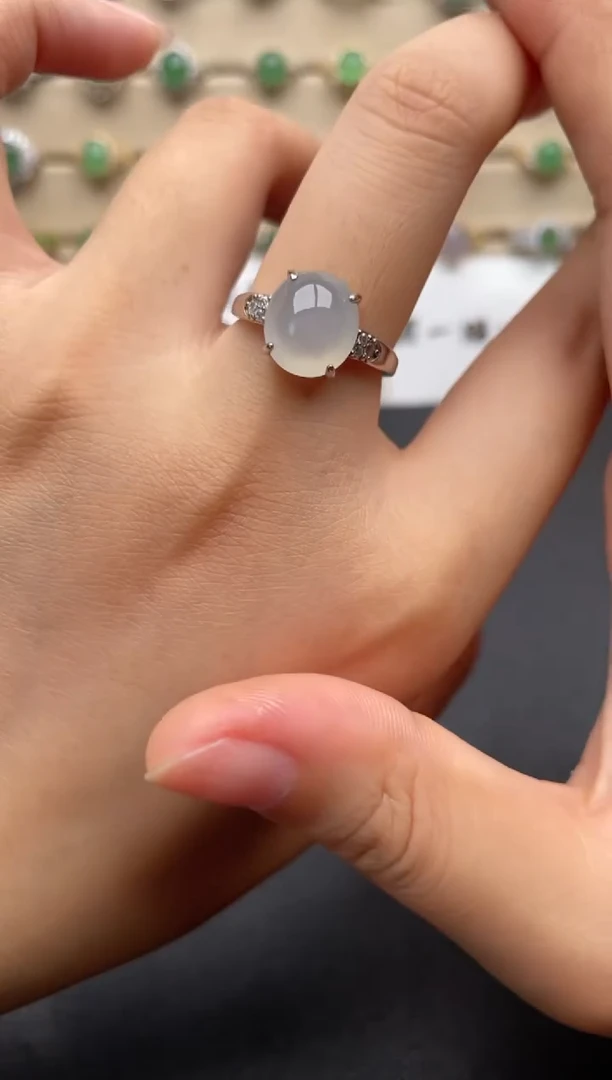 银S925镶嵌戒指翡翠一物一证一礼盒