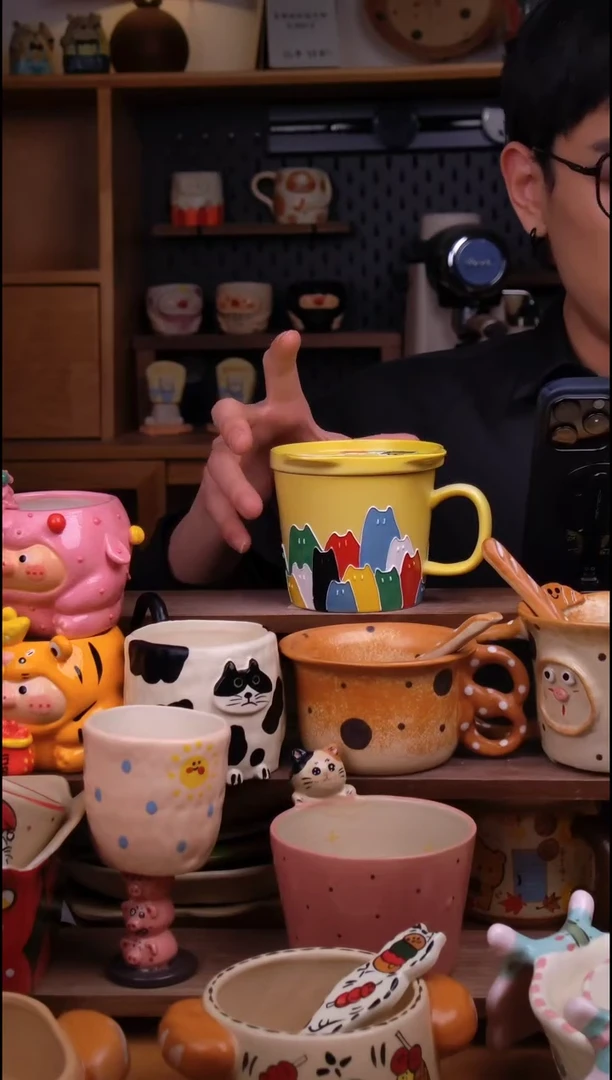 杯子陶景德镇可爱设计师款陶瓷（带盖）