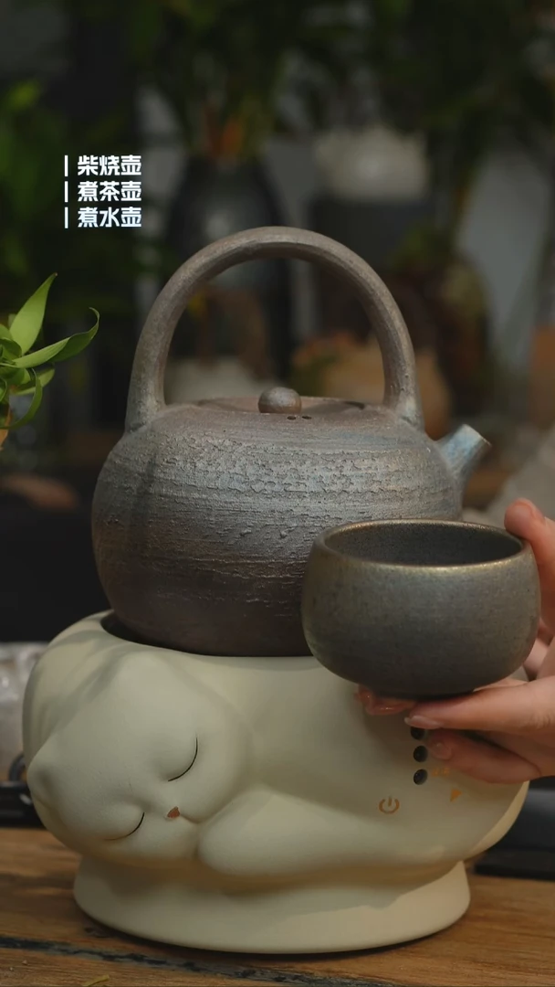 铁胎柴烧800cc 一壶一龙窑禅定杯（可备注有字无字）