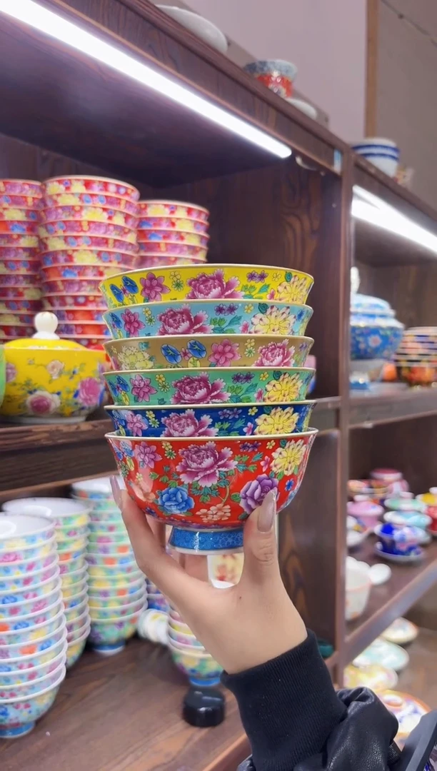 珐琅5英寸饭碗6个景德镇陶瓷