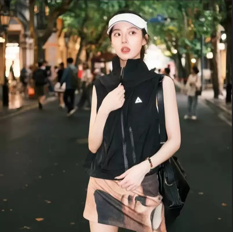 春夏新款工装连帽无袖马甲男女同款休闲户外短款轻薄背心 6651