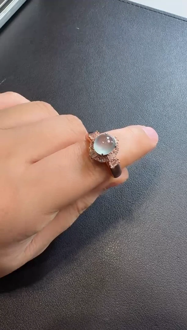 未镶嵌戒指翡翠冰波蓝底