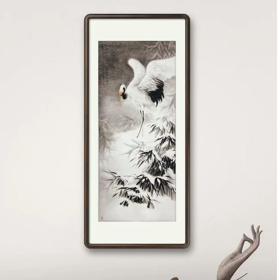 高山原创书法展翅仙鹤水墨画