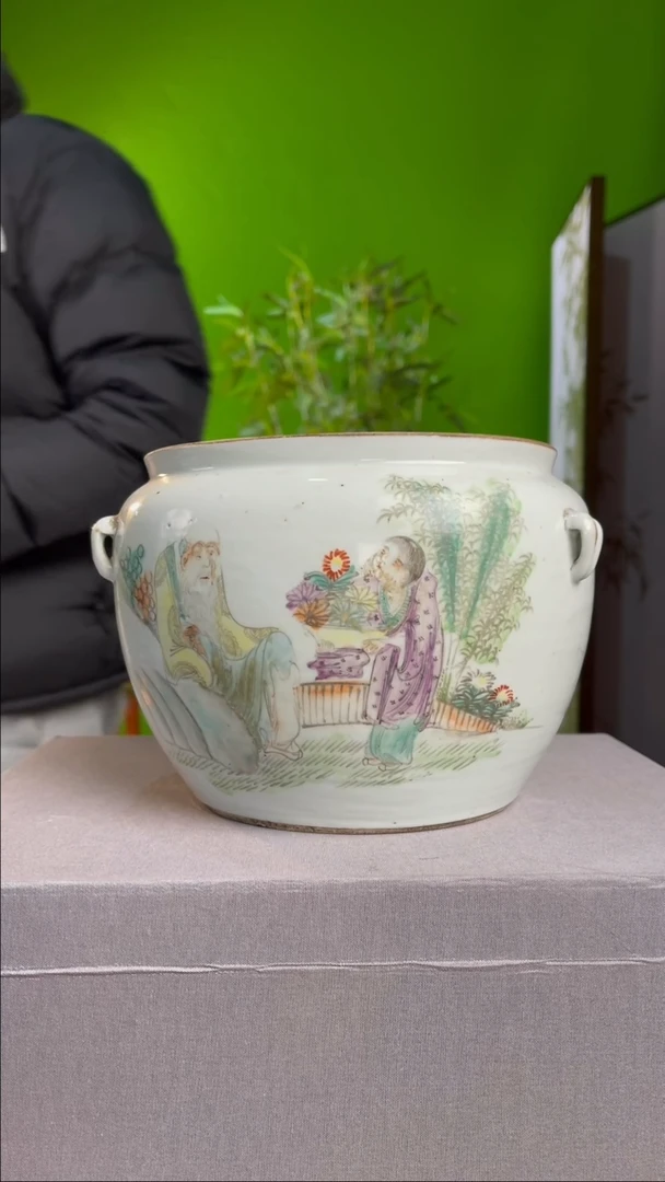 【闪购商品】摆件瓷浅绛渊明爱菊图缸