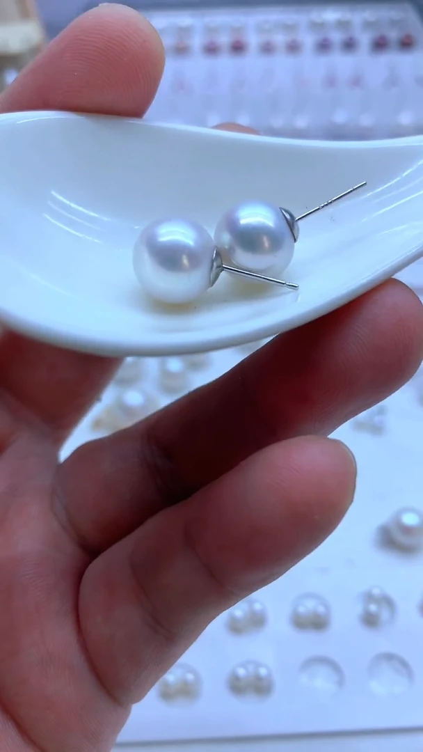 银S925镶嵌淡水珍珠耳饰11-12