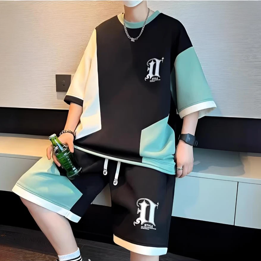 2025套装新款夏季华夫格帅气衣服短袖t恤短裤运动休闲潮牌男装