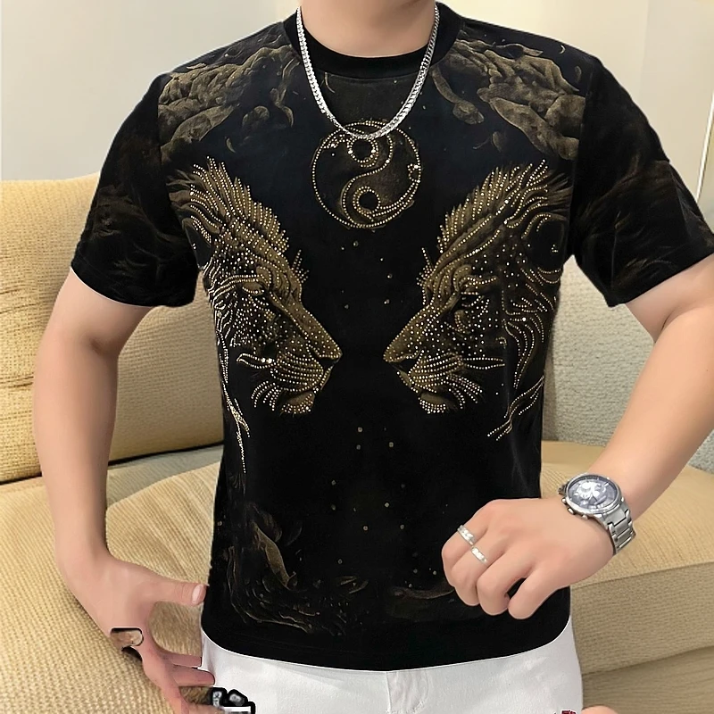 圆领中国风霸气半袖【2狮子头图】网红百搭休闲高品质重工奥钻休闲