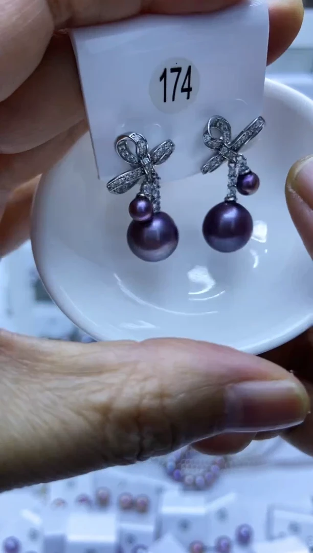 银S925镶嵌耳饰淡水珍珠174