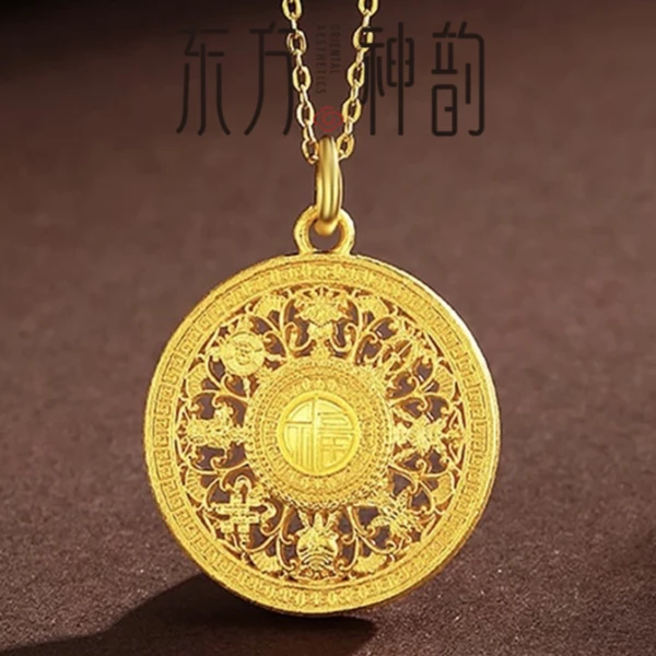 东方神韵【吉祥八宝】足金999八宝罗盘吊坠编绳古法手工罗盘