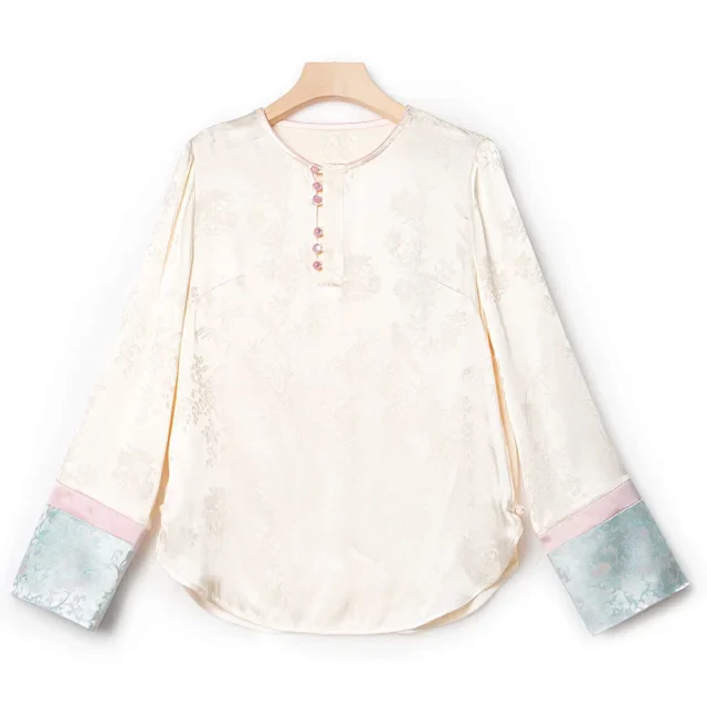 【大爽严选】粉色琉璃盘扣竹子提花衬衫SY20441