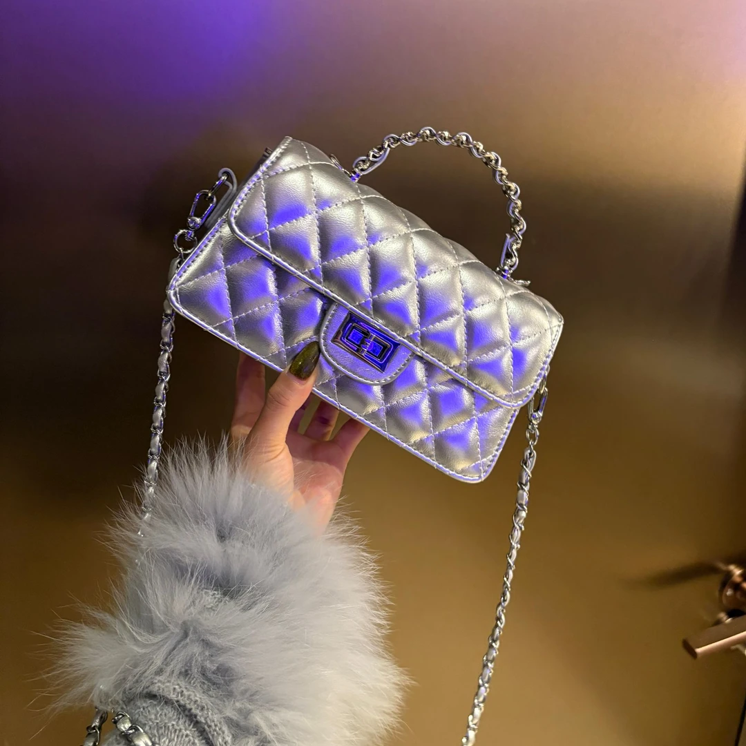 沙漏包小香风菱格链条斜挎包小众设计款手拎包多格层单肩包2025