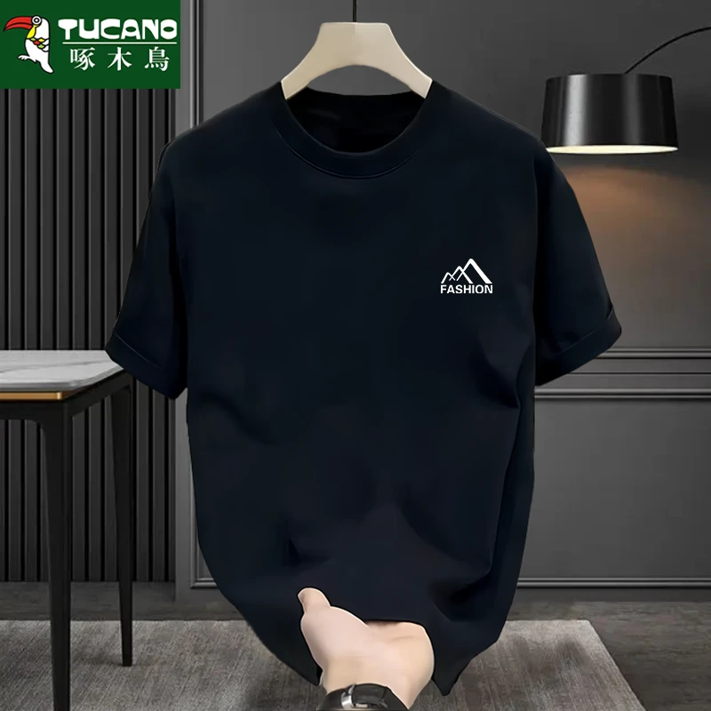 啄木鸟男士夏季新款纯棉潮牌宽松半袖上衣时尚休闲运动舒适半截袖