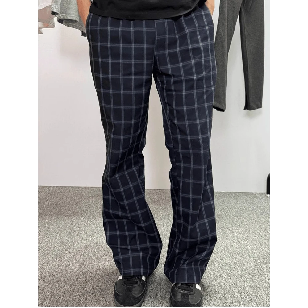 LIGGICC美式复古vintage格子裤男款微喇弯刀裤子宽松直筒休闲裤潮