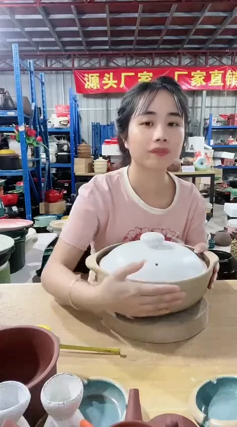 大瑕疵粗陶锅带盖不圆针眼