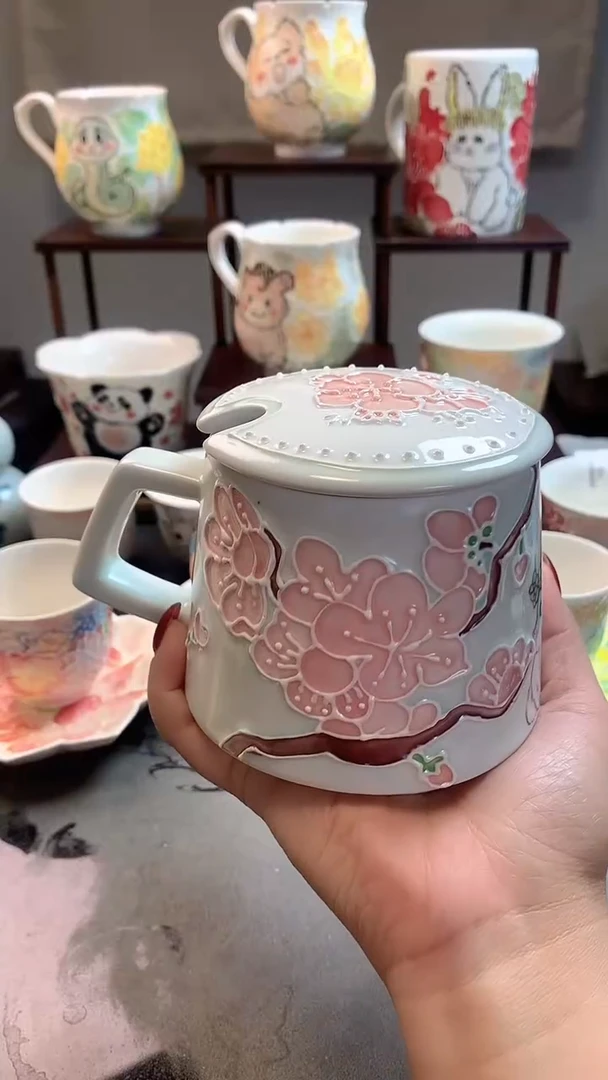 一味*手绘*樱花粉兔-马克杯