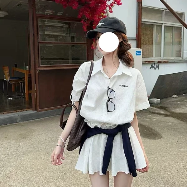 2025夏季新款大码女装时尚显瘦休闲风polo领上衣半身裙披肩25189