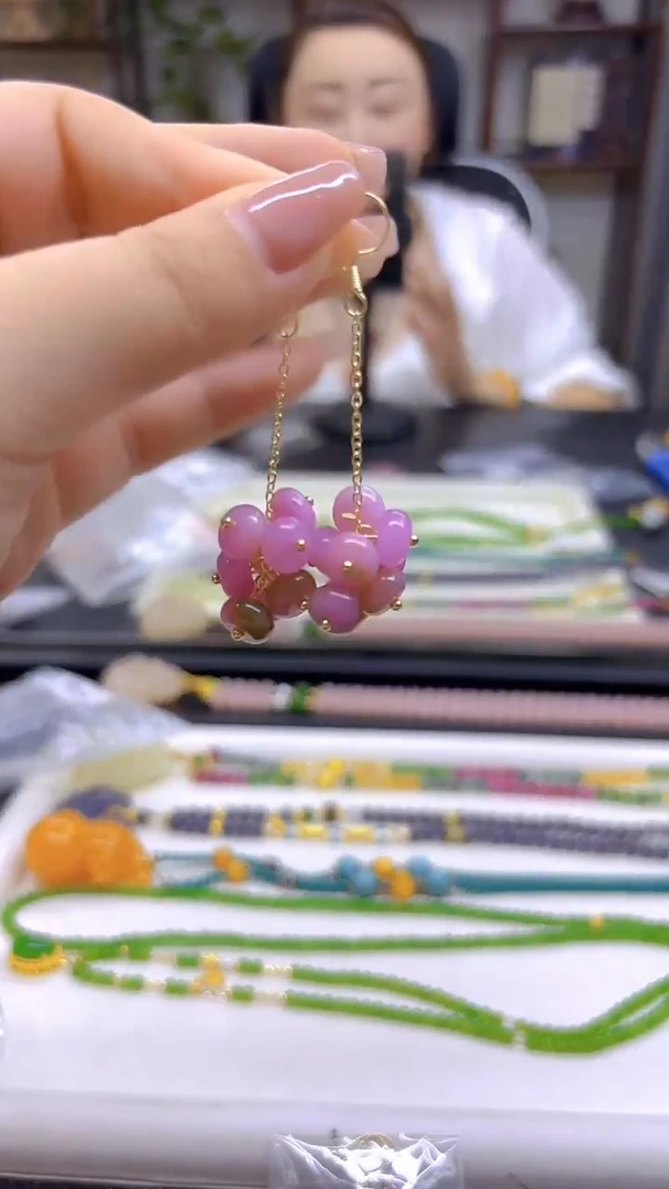 西瓜碧玺耳饰14K金镶嵌DIY款E857