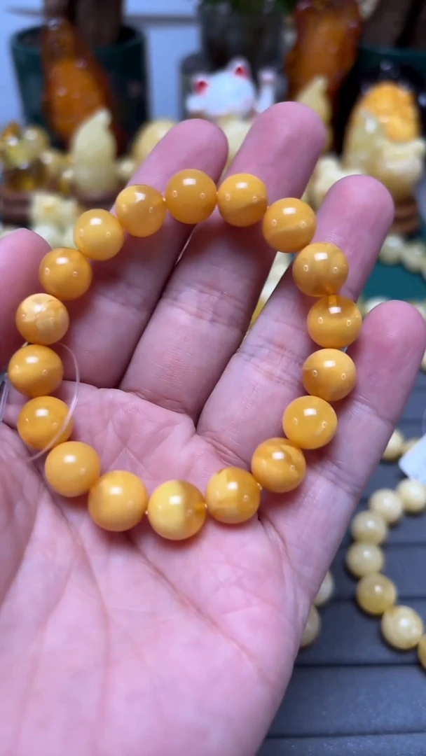 手串琥珀未镶嵌p19臻品白蜡氧化手串 11.58克 10+mm