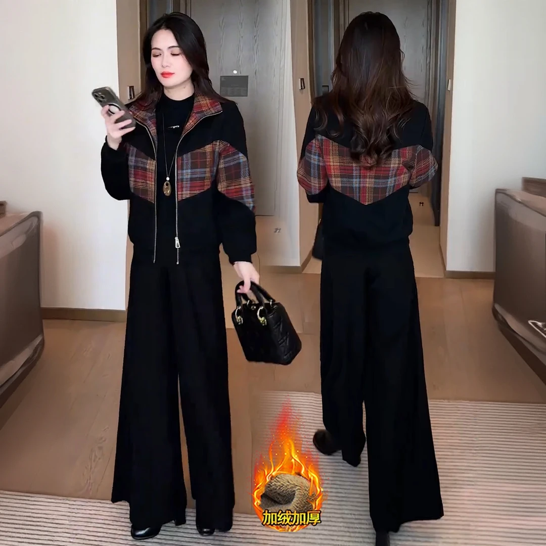 拉夏贝尔港风格纹拼接短外套宽松2025秋冬季新款加绒休闲夹克