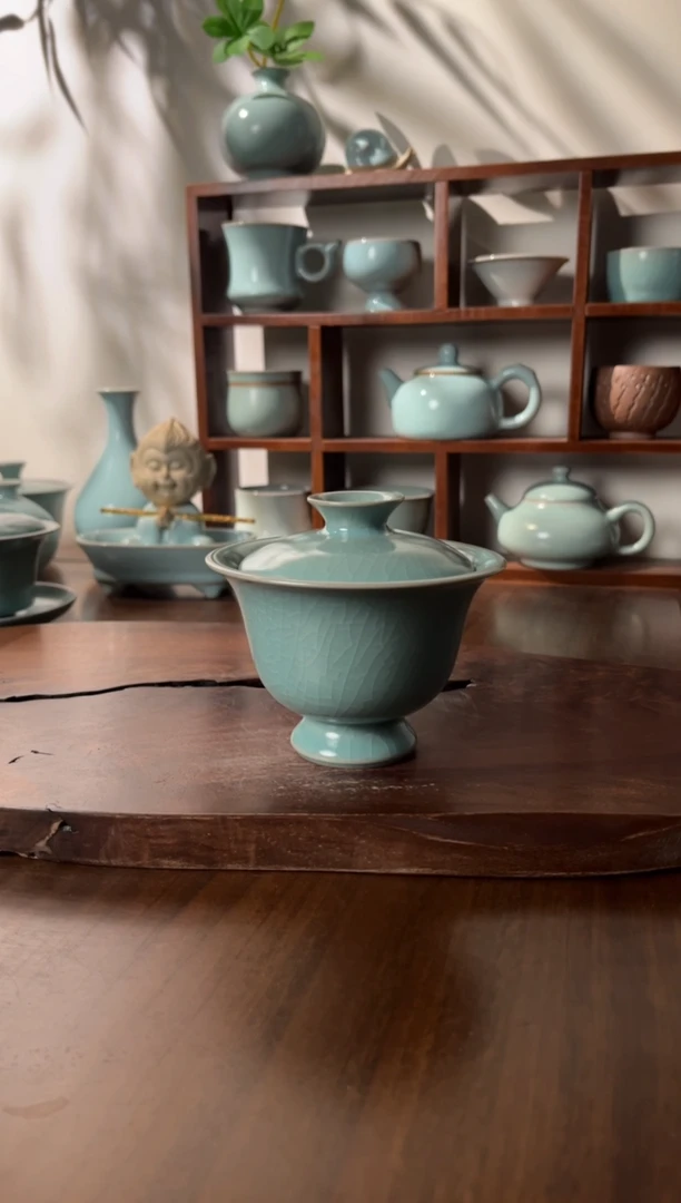 【闪购商品】杯清凉寺仿古釉色元宝二才盖碗