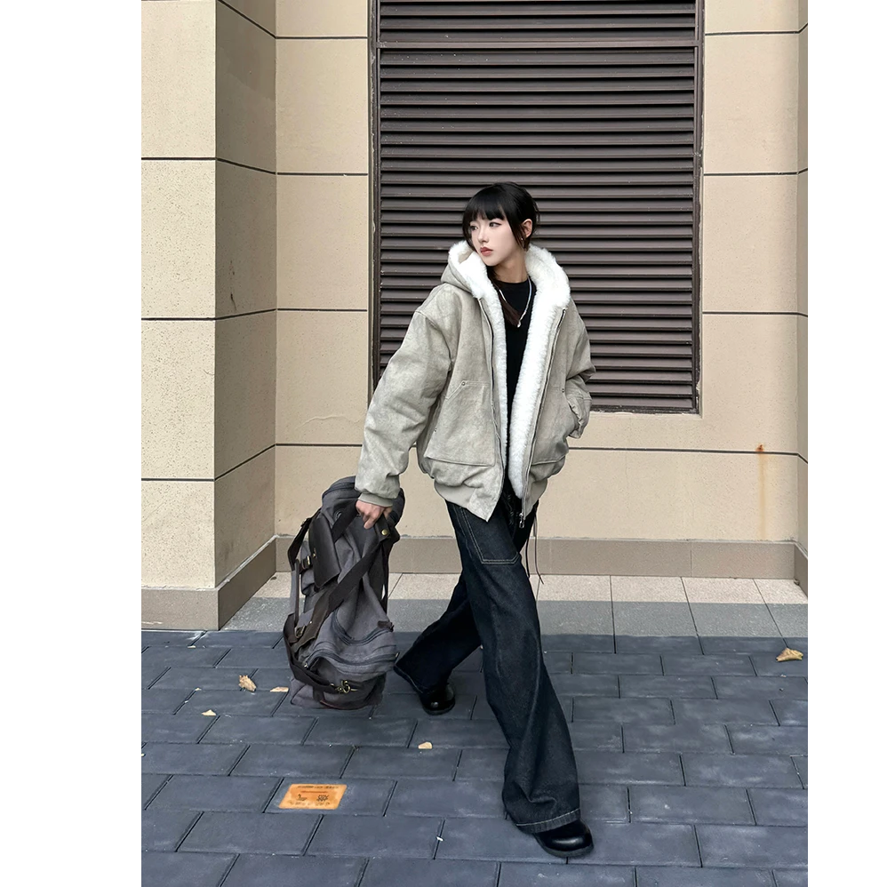 冬季加厚防水貂毛毛领连帽潮牌外套男cleanfit大理石座山雕棉服女