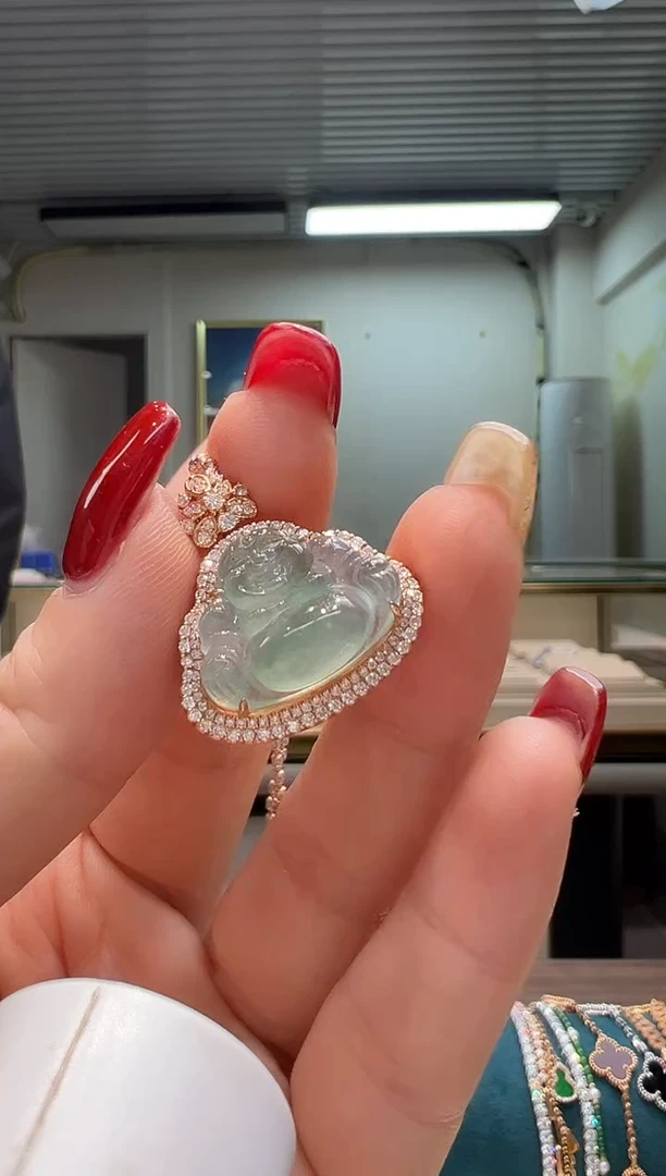 吊坠(不含链)18K金镶嵌翡翠翡翠佛公吊坠