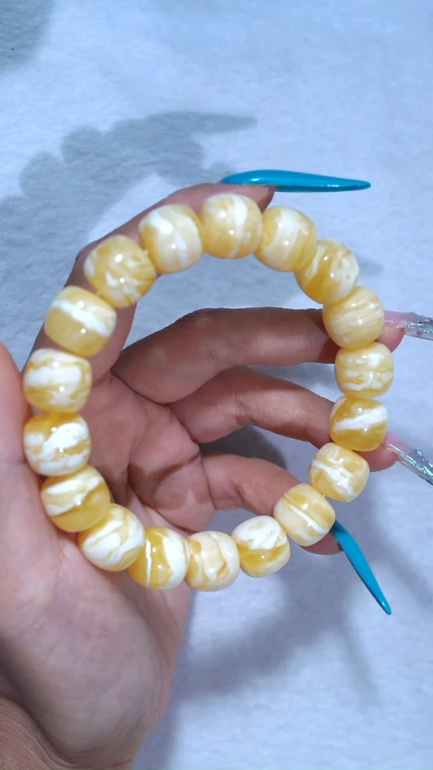 手链琥珀未镶嵌典藏级13.5mm金瓷白虎皮纹妖花