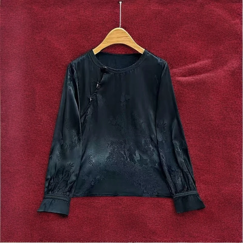 8220时尚气质新中式斜襟显瘦衬衫复古洋气上衣