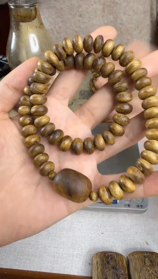 沉香手串奇楠沉香白棋卡1.0算盘珠双圈手串一条20g