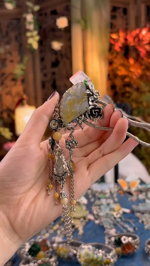 银S925镶嵌挂件翡翠发簪