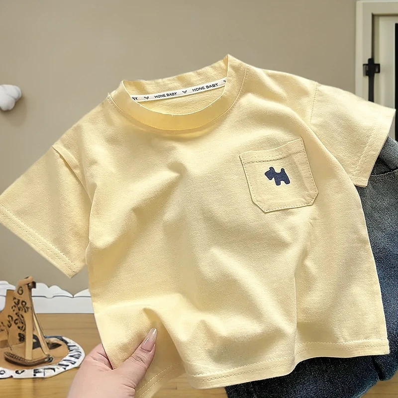 女童新款上衣简约时尚新款A类儿童2025休闲夏季T恤男童纯棉短袖