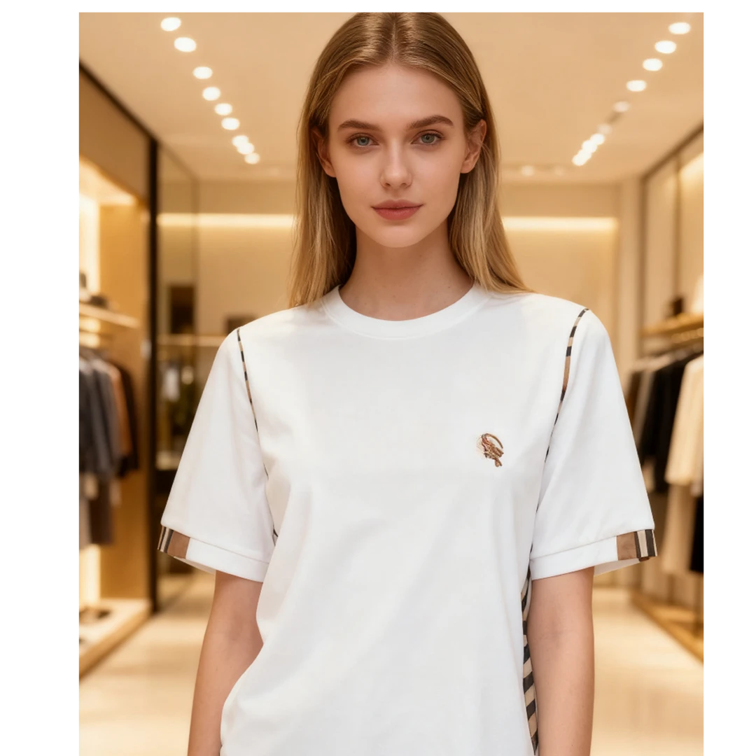 【JNJA】白色格子短袖法式别致漂亮独特短款上衣女薄款T恤8120