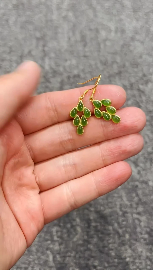 和田玉银S925镶嵌耳饰凤尾耳钩06