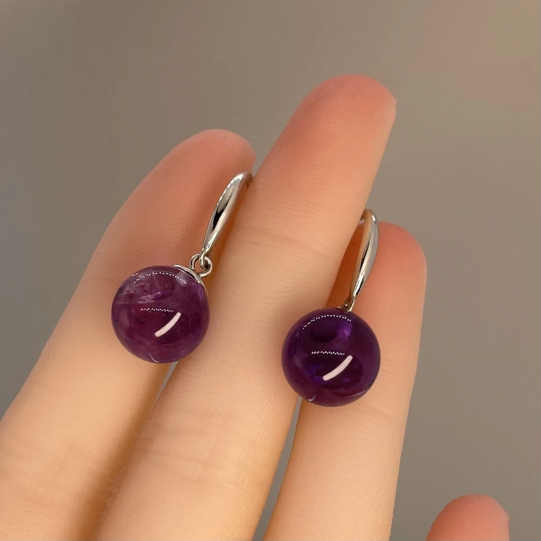 古风紫水晶银手工s925纯银耳饰气质高级感小众风格紫色镶嵌简约