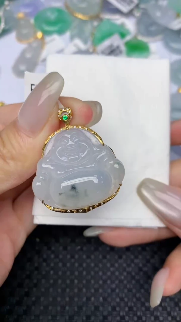 翡翠18K金镶嵌颈饰天然缅甸翡翠a货百元以上9元证书费自理